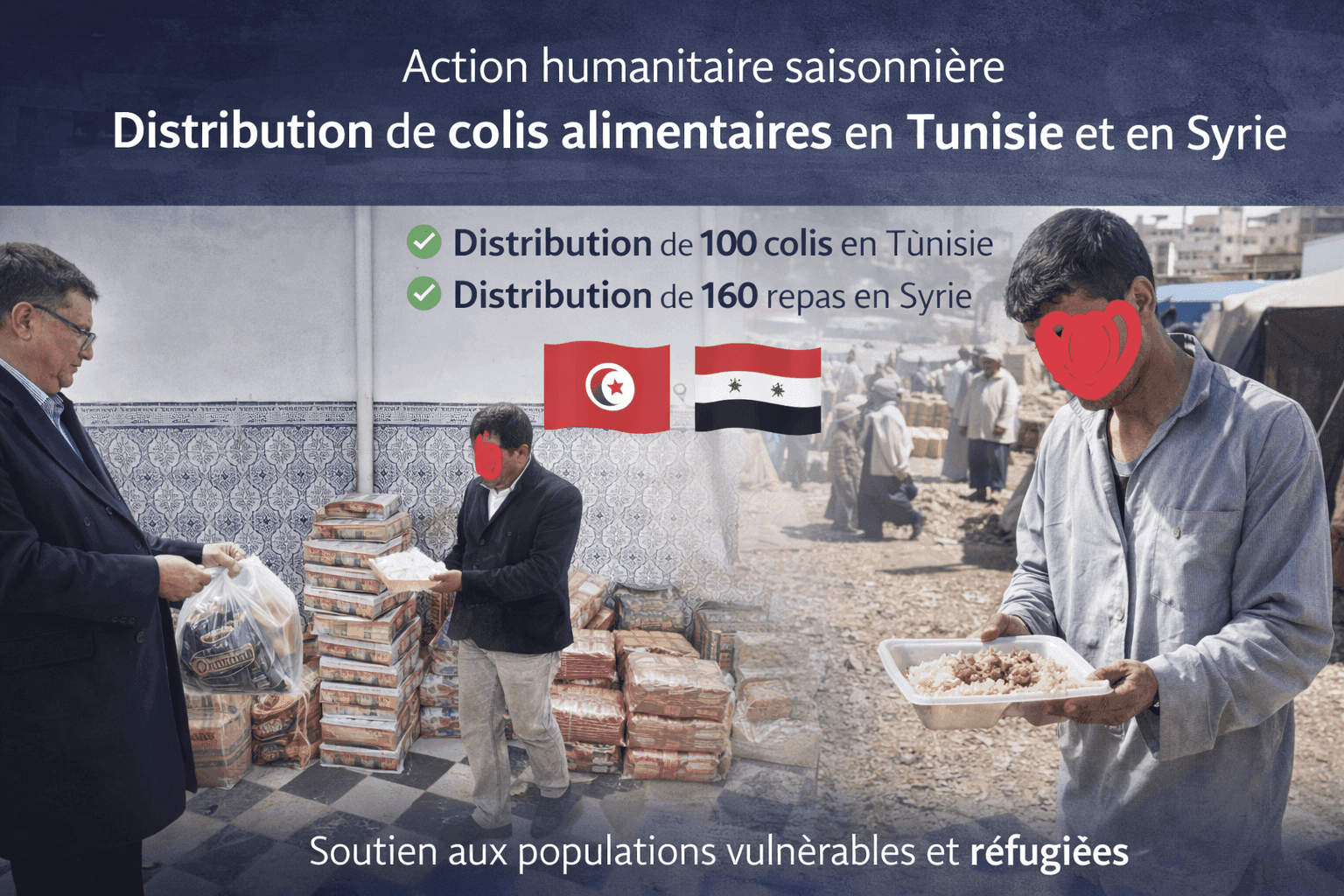 Action humanitaire saisonnière – Distribution de colis alimentaires en Tunisie et en Syrie