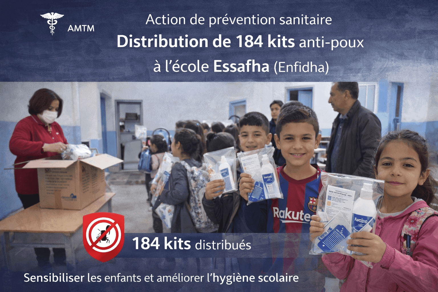 Action de prévention sanitaire – Distribution de 184 kits anti-poux à l’école Essafha (Enfidha)