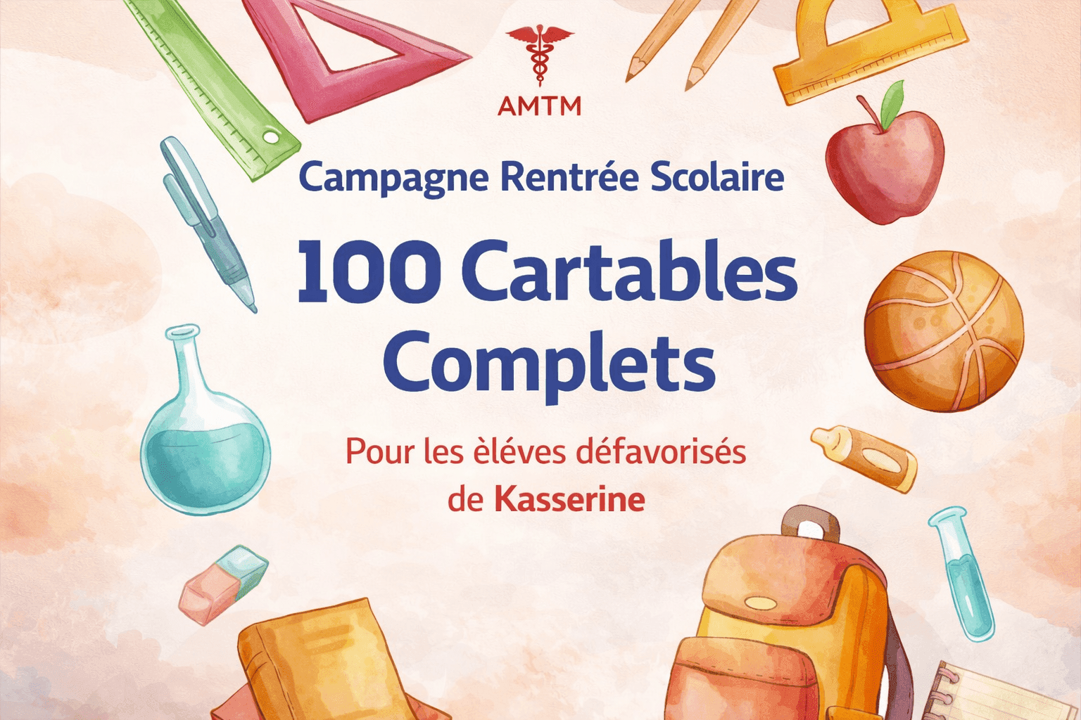 Campagne Rentrée Scolaire – 100 Cartables Complets pour les Élèves de Kasserine