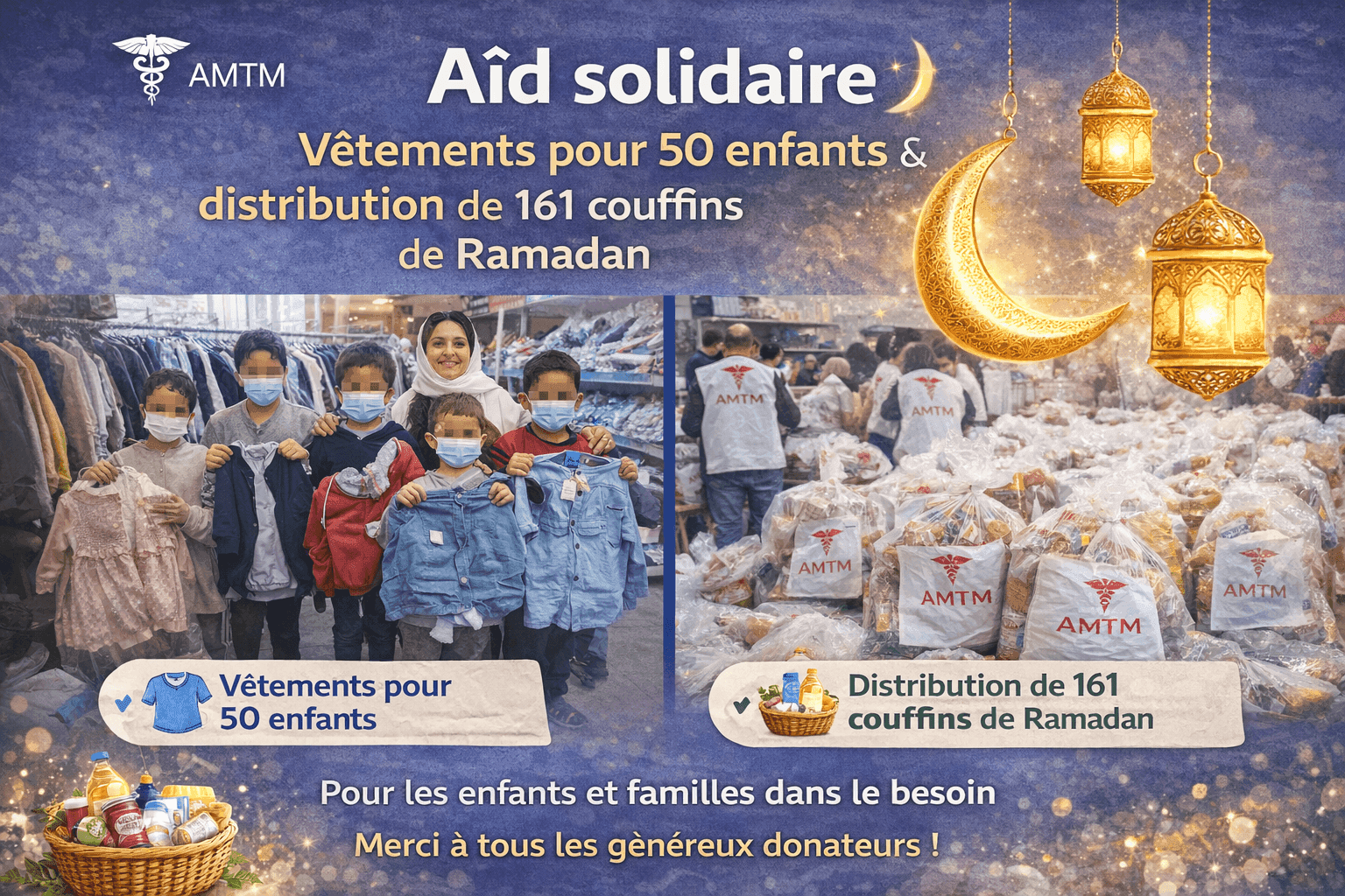 Aïd solidaire : vêtements pour 50 enfants & distribution de 161 couffins de Ramadan