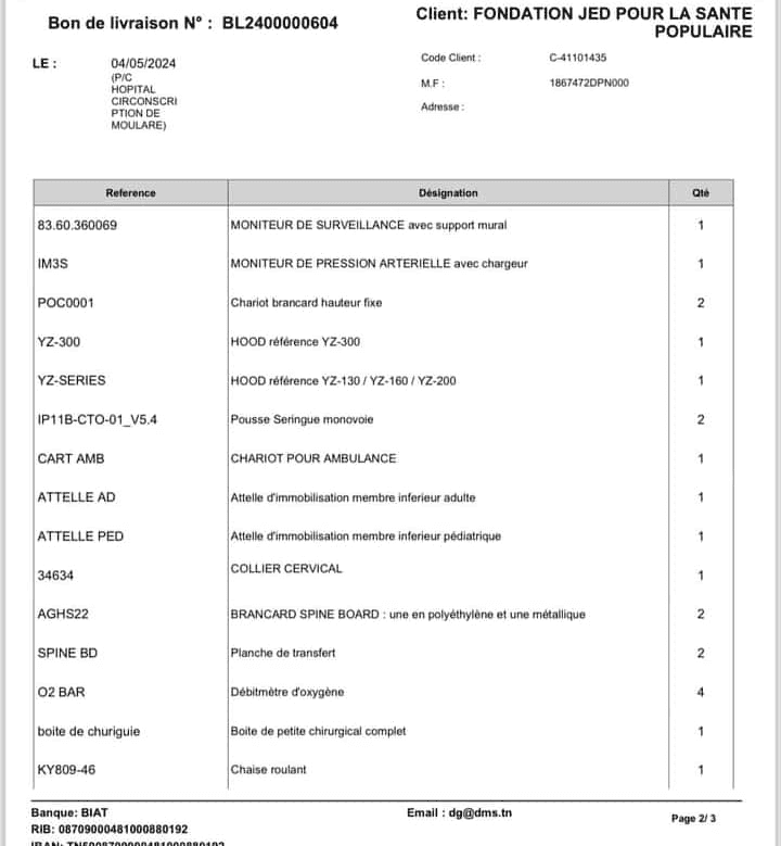 Photo Don de matériel médical au service des urgences – Hôpital Moulares