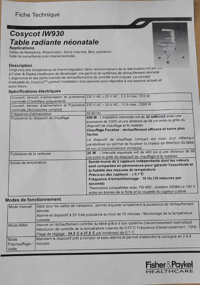 Photo Achat et rapatriement de 3 tables de réanimation et 1 couveuse néonatale – Hôpital du CHU Hached